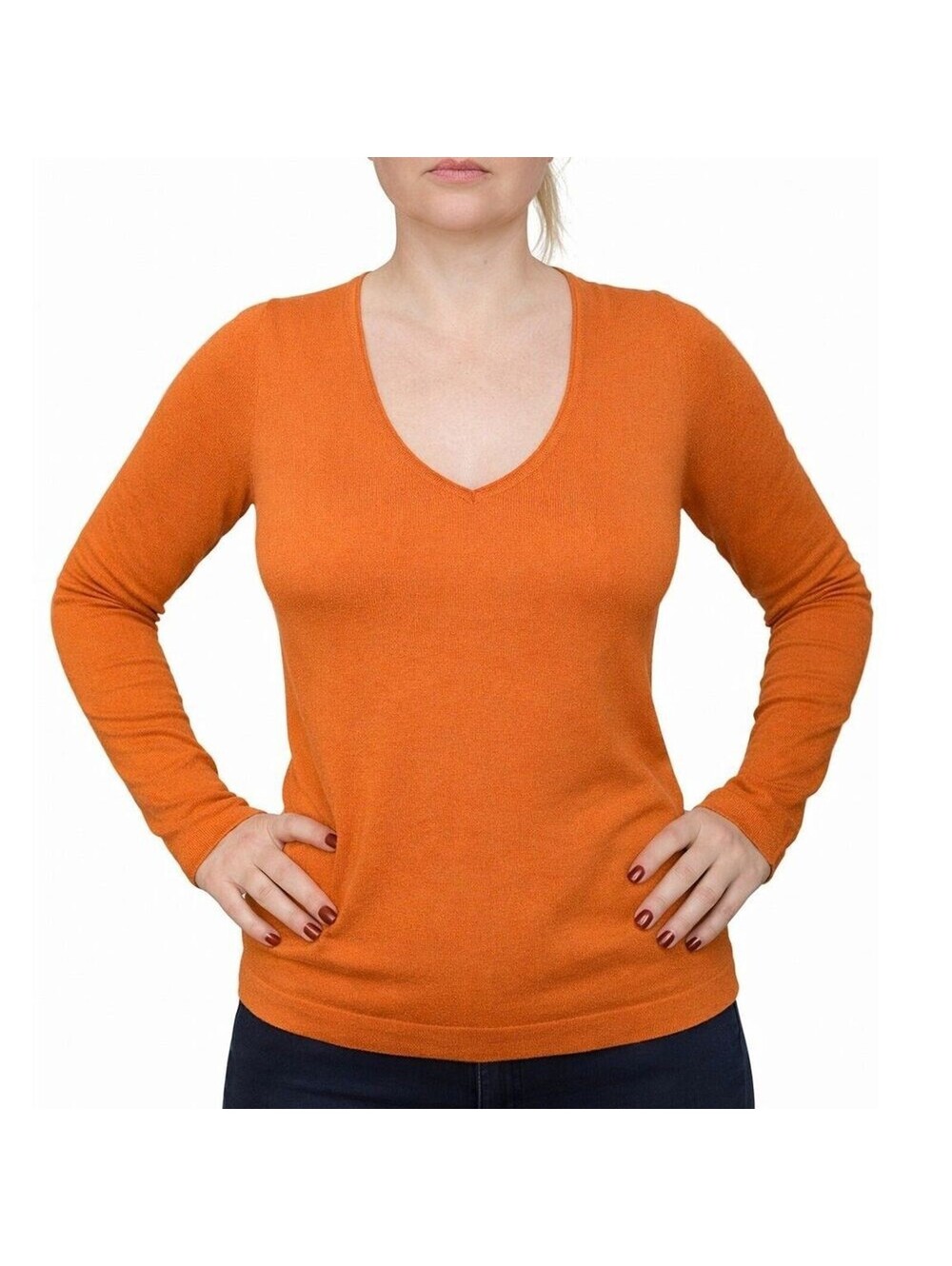 Boss Hugo Boss Womens Orange Long Sleeve V-Neck Pullover Sweater Size Large